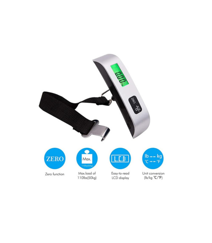 Digitale Kofferwaage mit Tarierung - Silber