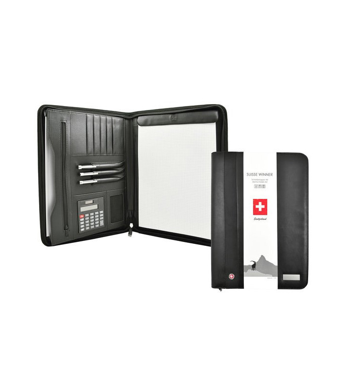 Schreibmappe A4 Suisse Winner mit Rechner und mit Reissverschluss